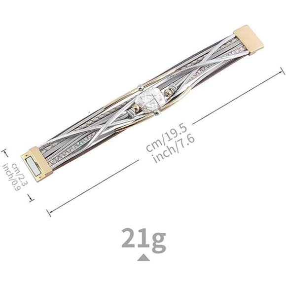 Bracelet for Women, Boho Leather Wrap Multi-Layer Pearl Crystal Bracelet Bangle - Picture 6 of 6